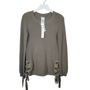 TRIBAL JEANS Sweater 100% Cotton Mosstone Crew Neck Grommet Detail - Small NWT